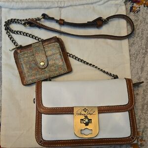Patricia Nash White and Brown Leather Crossbody Bag SET
